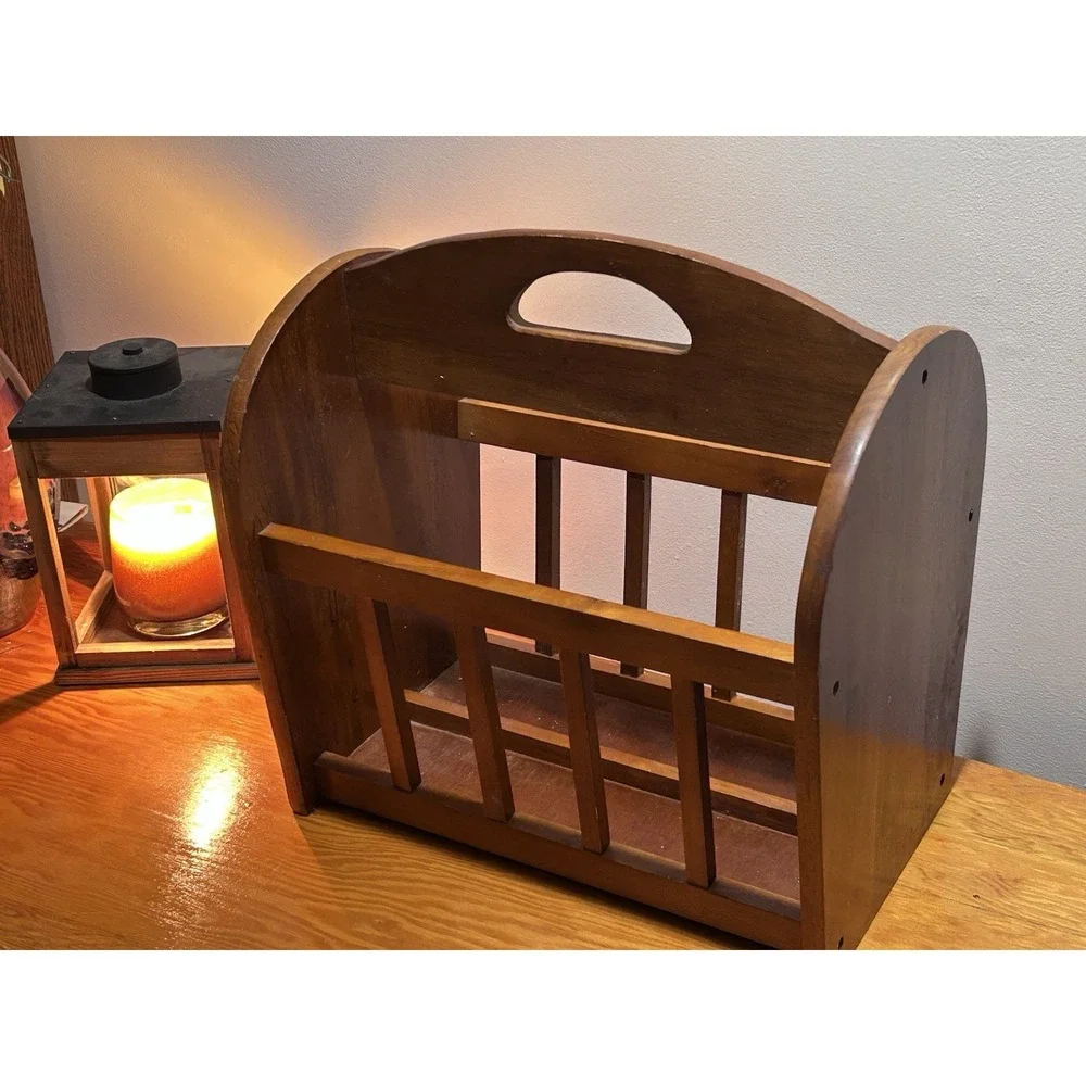 Vintage Large Oak Magazine Rack  Country Cottage 60s 70s Oversized 17x19.5